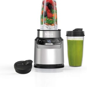 Ninja Nutri-Blender Pro with Auto-iQ | For Smoothies, Shakes, Frozen Drinks, Salsa, Dips | (2) 24-oz. To-Go Cups & Spout Lids | 1100-Peak-Watt | Silver | BN401